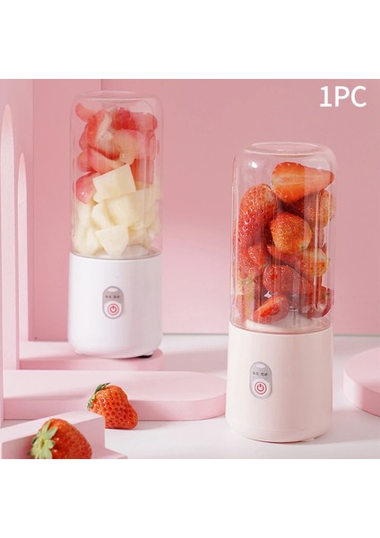 Beyaz Stil 500ML Mini El Shakes Smoothies Mutfak Kişisel Seyahat Ev Ofis Mikser Taşınabilir Blender Meyve Sıkacağı Bardağı 4 Bıçak (Yurt Dışından)