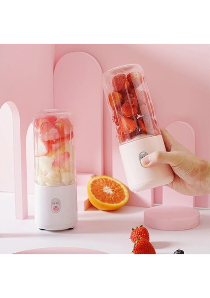 Beyaz Stil 500ML Mini El Shakes Smoothies Mutfak Kişisel Seyahat Ev Ofis Mikser Taşınabilir Blender Meyve Sıkacağı Bardağı 4 Bıçak (Yurt Dışından)
