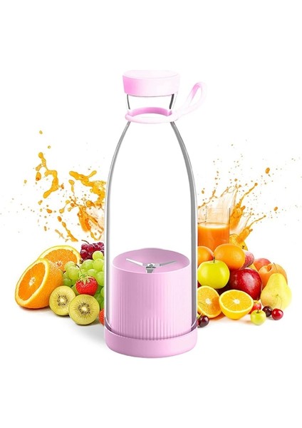 Pembe Tarzı 300ML Taşınabilir Blender Meyve Mikserleri USB Şarj Edilebilir Smoothie Mini Blender Kişisel Meyve Sıkacağı -Pembe (Yurt Dışından)