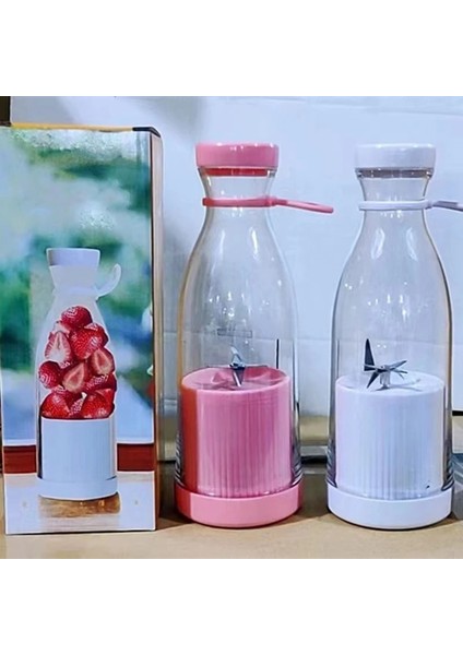 Pembe Tarzı 300ML Taşınabilir Blender Meyve Mikserleri USB Şarj Edilebilir Smoothie Mini Blender Kişisel Meyve Sıkacağı -Pembe (Yurt Dışından)