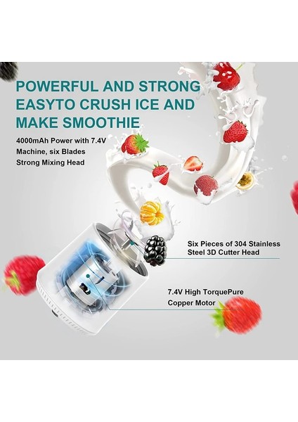 Beyaz Stil 7V Smoothie On The Go Blender Kupası Kişisel Boyutlu Blender USB Şarj Edilebilir, Shake ve Smoothie'ler Için (Yurt Dışından)