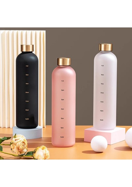 Pembe Tarzı Mat L Plastik Kapaklı Su Bardağı Tıktok Için Zaman Işaretli Mutfak Çay Bardağı Için Sırlı Şişe (Yurt Dışından)