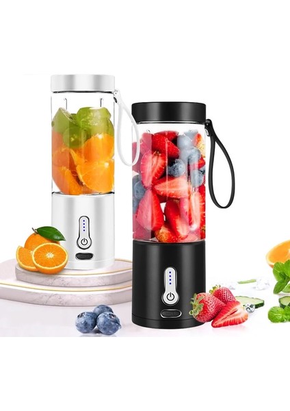 Siyah Stil Taşınabilir Elektrikli Meyve Sıkacağı Smoothie Blender USB Şarj Edilebilir Mutfak Robotu Meyve Mikser Makinesi Mini Bardak 530 ml Taze Karıştırıcılar (Yurt Dışından)