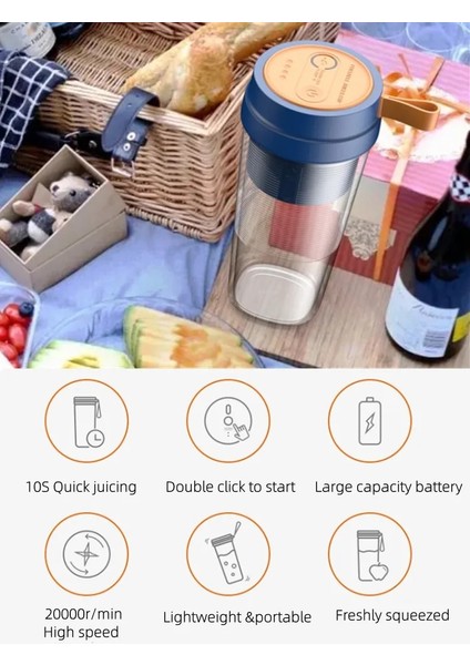 Mavi Stil Seyahat Taşınabilir Blender 400 ml Mixeur Kablosuz Şarj Edilebilir Mini USB Meyve Sıkacağı Bardağı Meyve Mikser Sıkacakları Şişe Smoothie Sıkacağı (Yurt Dışından)
