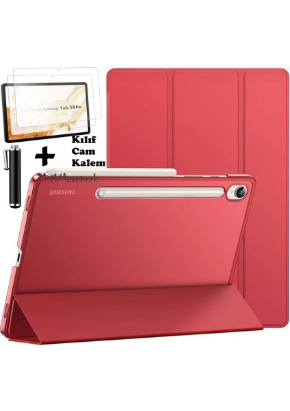 Samsung Galaxy Tab S9 Fe /S10 Fe/ S10 Lite 10.9 Inç Tablet Kılıfı Şeffaf Standlı Kılıf + Ekran Koruyucu Cam + Kalem 3'lü Set SM-X510 SM-X520