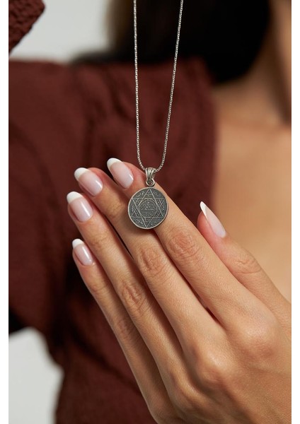 Otantik Süleyman'ın Mührü Oksitli 925 Ayar Gümüş Kolye