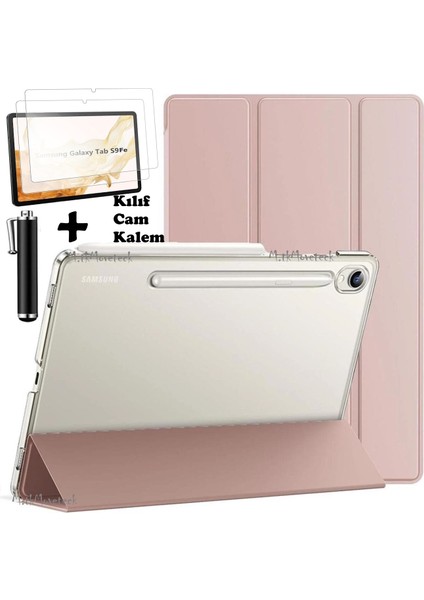 Samsung Galaxy Tab S9 Fe/S10 Fe 10.9 Inç Tablet Kılıfı Şeffaf Standlı Kılıf + Ekran Koruyucu Cam + Kalem 3'lü Set SM-X510 SM-X520