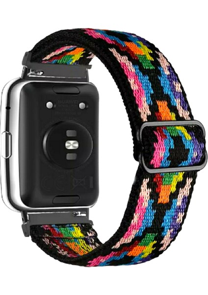 Huawei Watch Fit Uyumlu Örgü Bant Kordon , Pim Çevirici Aparatı ile Birlikte Renkli Kilim Desen