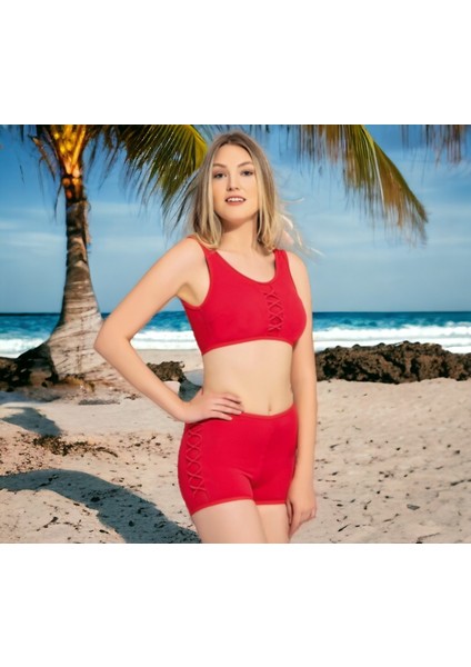 Tüllü Transparan Şortlu Bikini