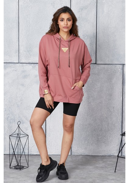 Fancy Kadın Kapüşonlu Kanguru Cepli Arma Detaylı Regular Sweatshirt