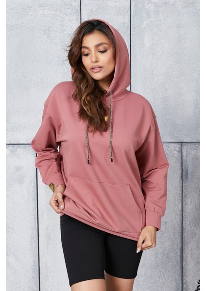 Fancy Kadın Kapüşonlu Kanguru Cepli Arma Detaylı Regular Sweatshirt