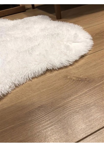 Kaymaz Taban Yıkanabilir Salon Mutfak Koridor Post Peluş Shaggy Halı, Tavşanbatikçkbeyaz,