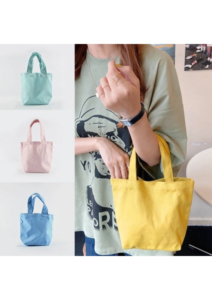 No.7 Tarzı Yeni Tuval Pamuk Basit Alışveriş Çantaları Moda Düz Renk Rahat Paket El Çantası Katlanabilir Çanta Büyük Kapasiteli Tote (Yurt Dışından)