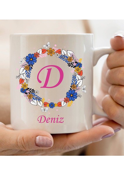 Kişiye Özel Baş Harf ve Isim Soyisim Tasarımlı Beyaz Kupa