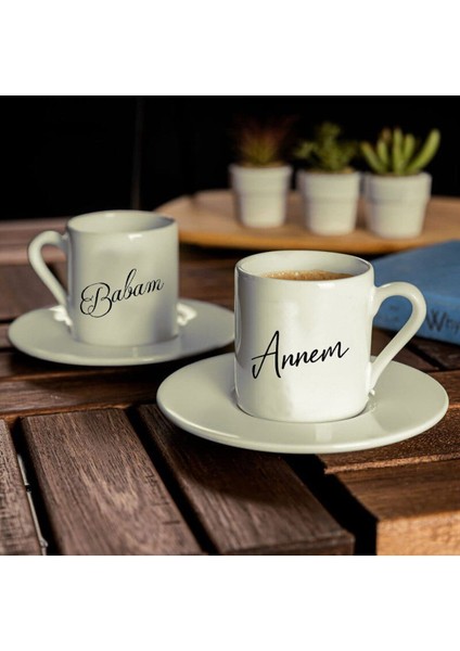 Kişiye Özel Annem ve Babam Tasarımlı Çift Kahve Fincanı