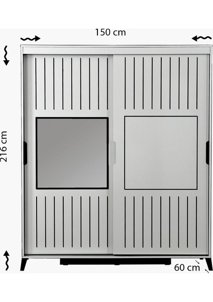 Pasific Home Huga Sürgülü 2 Kapaklı Aynalı Gardırop, Meşe, 150 cm