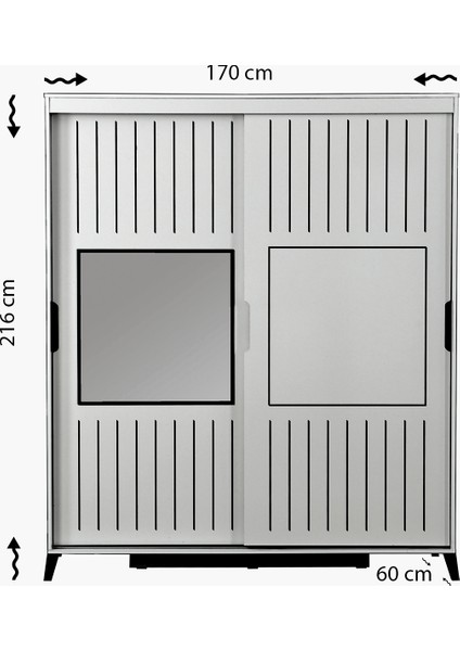 Pasific Home Huga Sürgülü 2 Kapaklı Aynalı Gardırop, Meşe, 170 cm