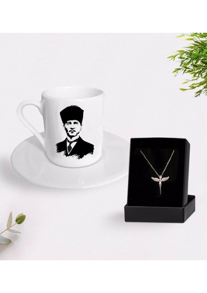 Kişiye Özel Atatürk Tasarımlı Kahve Fincanı ve Melek Kolye