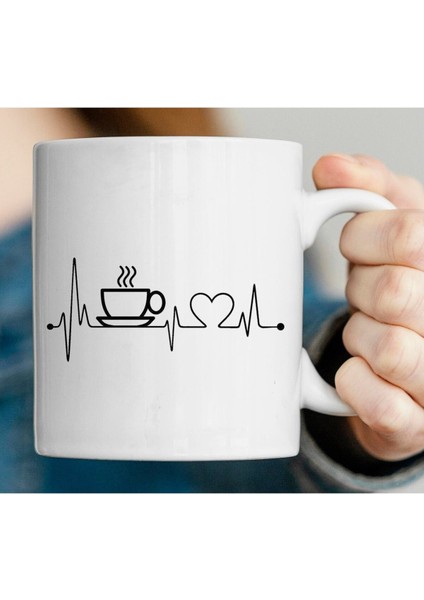 Kişiye Özel Kahve Ritmi Tasarımlı Beyaz Kupa