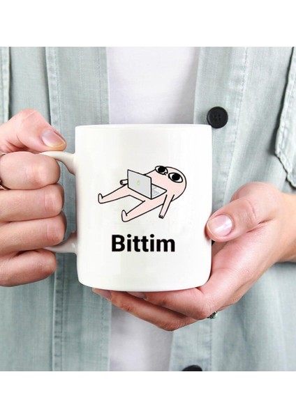 Kişiye Özel Bittim Tasarımlı Beyaz Kupa