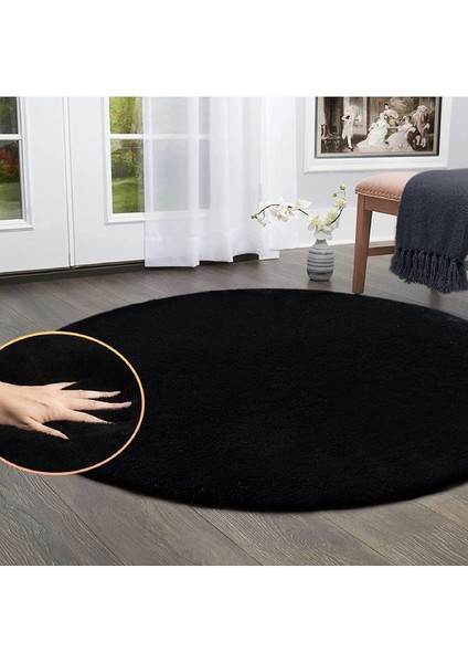 Soft Ultra Yumuşak Tüylü Yıkanabilir Tavşan Premium Kalite Post Peluş Shaggy Halı, Tavpreyuvsiyah,