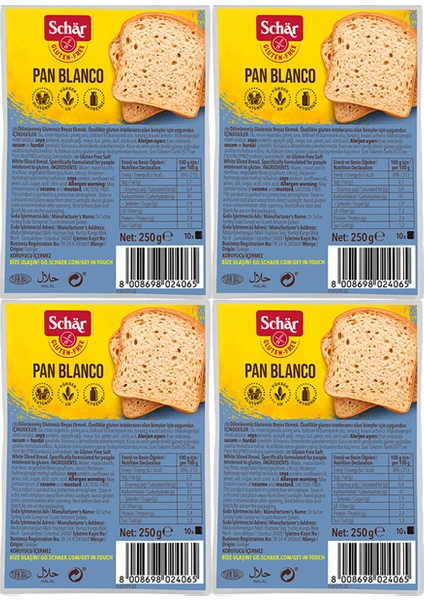 Pan Blanco Glutensiz Beyaz Ekmek 250 gr x (4 ADET)