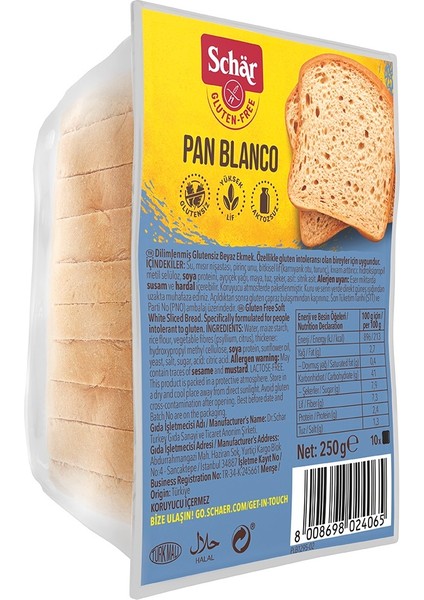 Pan Blanco Glutensiz Beyaz Ekmek 250 gr x (4 ADET)