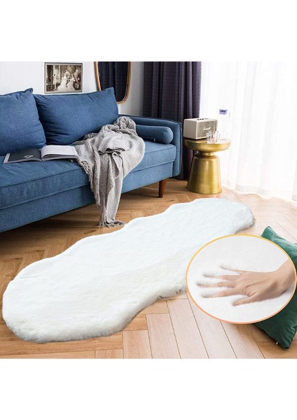 Soft Ultra Yumuşak Tüylü Yıkanabilir Tavşan Premium Kalite Post Peluş Shaggy Halı, Tavpreçkkrem,