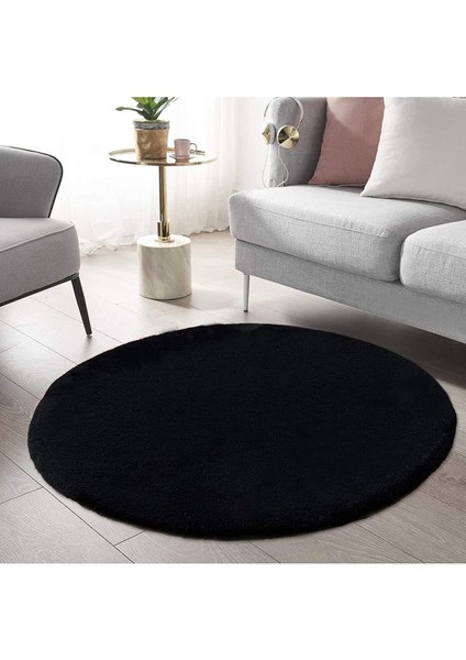 Soft Ultra Yumuşak Tüylü Yıkanabilir Tavşan Premium Kalite Post Peluş Shaggy Halı, Tavpreyuvsiyah,