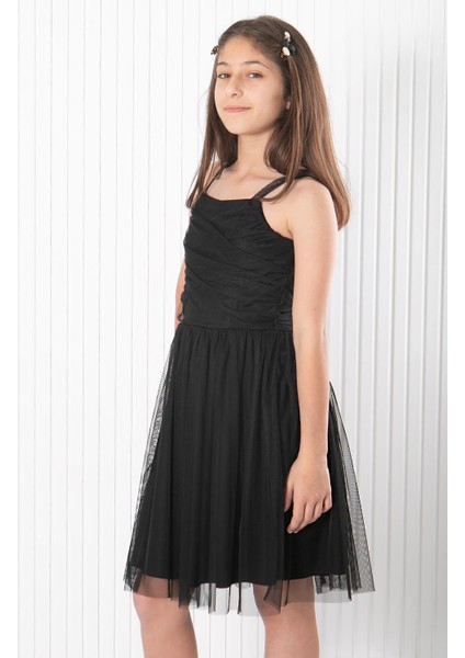 Askılı Tül Abiye Siyah MDV932