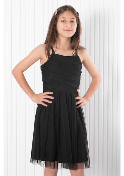 Askılı Tül Abiye Siyah MDV932