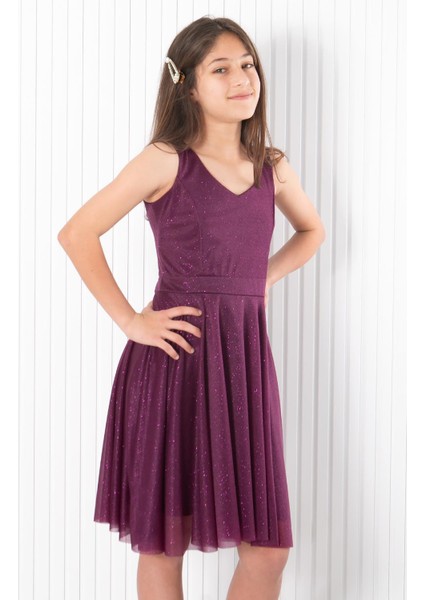 Sırt Detaylı Tül Abiye Elbise Mürdüm MDV942 fiyatları