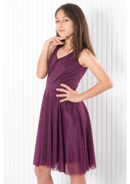 Sırt Detaylı Tül Abiye Elbise Mürdüm MDV942 fırsatları