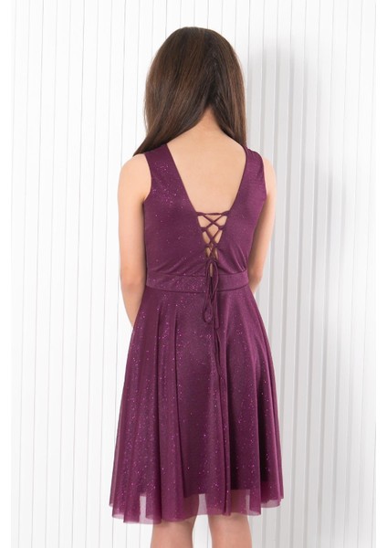 Sırt Detaylı Tül Abiye Elbise Mürdüm MDV942 indirimleri