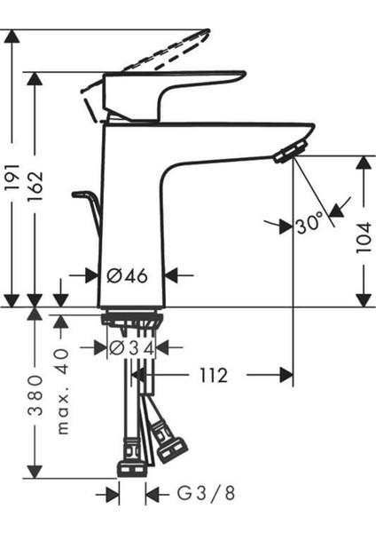 Hg Talis E Tek Kollu Lavabo Bataryası 110 Parlak Altın Optik 71710990