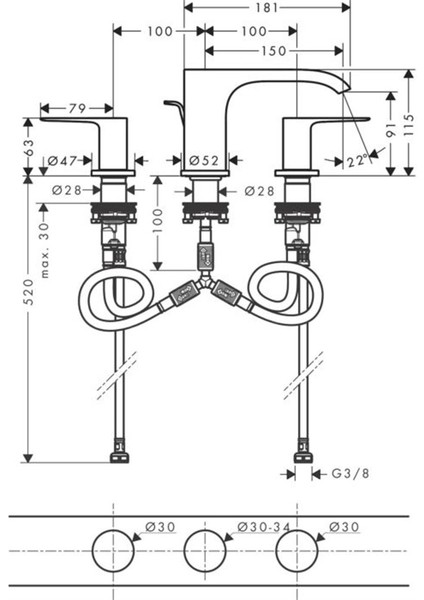 3-Delikli Lavabo Bataryası 90 Kumandalı fiyatları