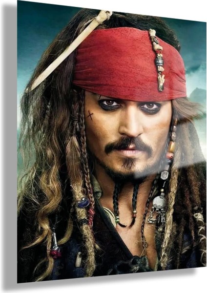 Temperli Gerçek Cam Tablo Captain Jack Sparrow Portresi