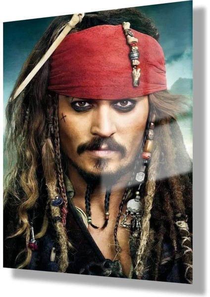 Temperli Gerçek Cam Tablo Captain Jack Sparrow Portresi