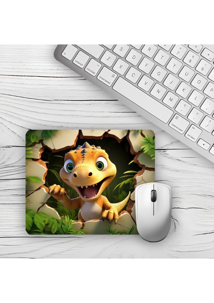 3D Sarı Dinozor Orman Tasarım Baskılı Kaydırmaz Taban 18X22 cm Mouse Pad