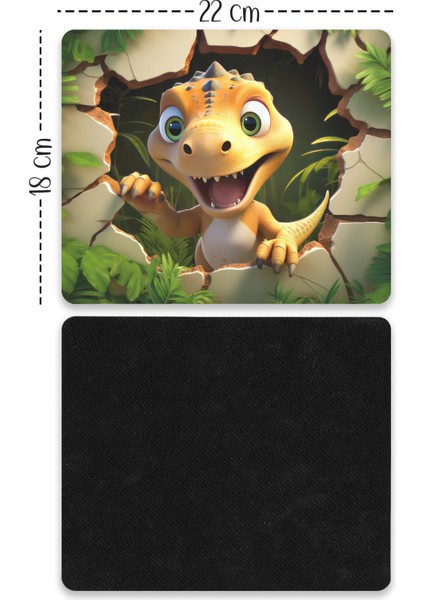 3D Sarı Dinozor Orman Tasarım Baskılı Kaydırmaz Taban 18X22 cm Mouse Pad