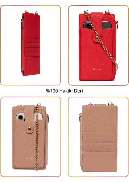 Grande Hakiki Deri Kadın Telefon Çantası Vizon 2797 fiyatları