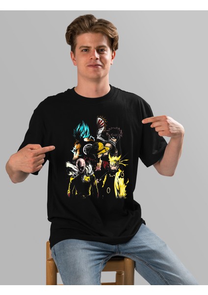 Naruto - Heroes' Temalı Oversize Street Wear Unisex Tişört.
