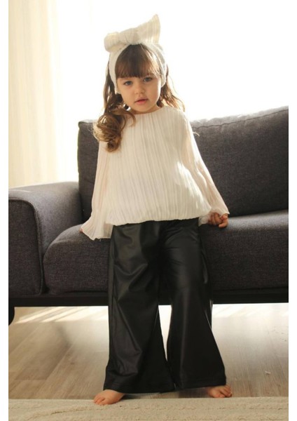 Kız Çocuk Deri Pantolon Bluz Tarz Takım modelleri