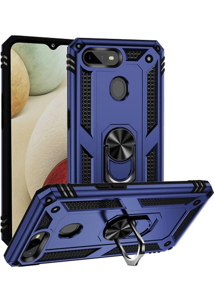 Case World Oppo Ax7 Kapak Military Yüzüklü Stantlı Panzer Tank Kılıf - Lacivert