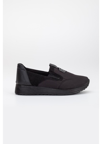 Süet ve Paraşüt Malzeme Taş Detaylı Siyah Kadın Günlük Ayakkabı modelleri