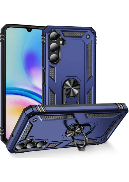 Case World Samsung Galaxy A05S Kapak Military Yüzüklü Stantlı Panzer Tank Kılıf - Lacivert