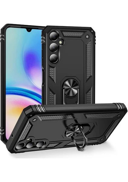 Case World Samsung Galaxy A05S Kapak Military Yüzüklü Stantlı Panzer Tank Kılıf - Siyah