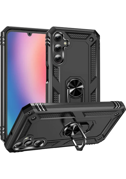 Case World Samsung Galaxy A25 Kapak Military Yüzüklü Stantlı Panzer Tank Kılıf - Siyah