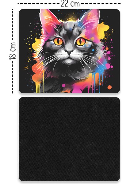 Suluboya Renkli Kedi Tasarımlı Baskılı Kaydırmaz Taban 18X22 cm Mouse Pad