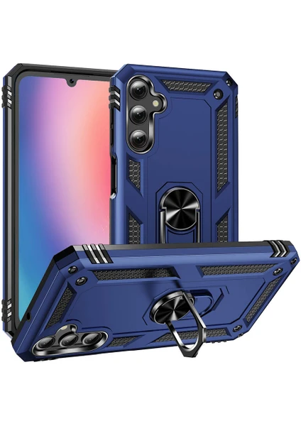 Case World Samsung Galaxy A25 Kapak Military Yüzüklü Stantlı Panzer Tank Kılıf - Lacivert